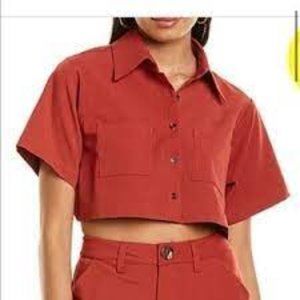 Danielle Bernstein Cropped Stretch Crepe Button Down Shirt, Redwood